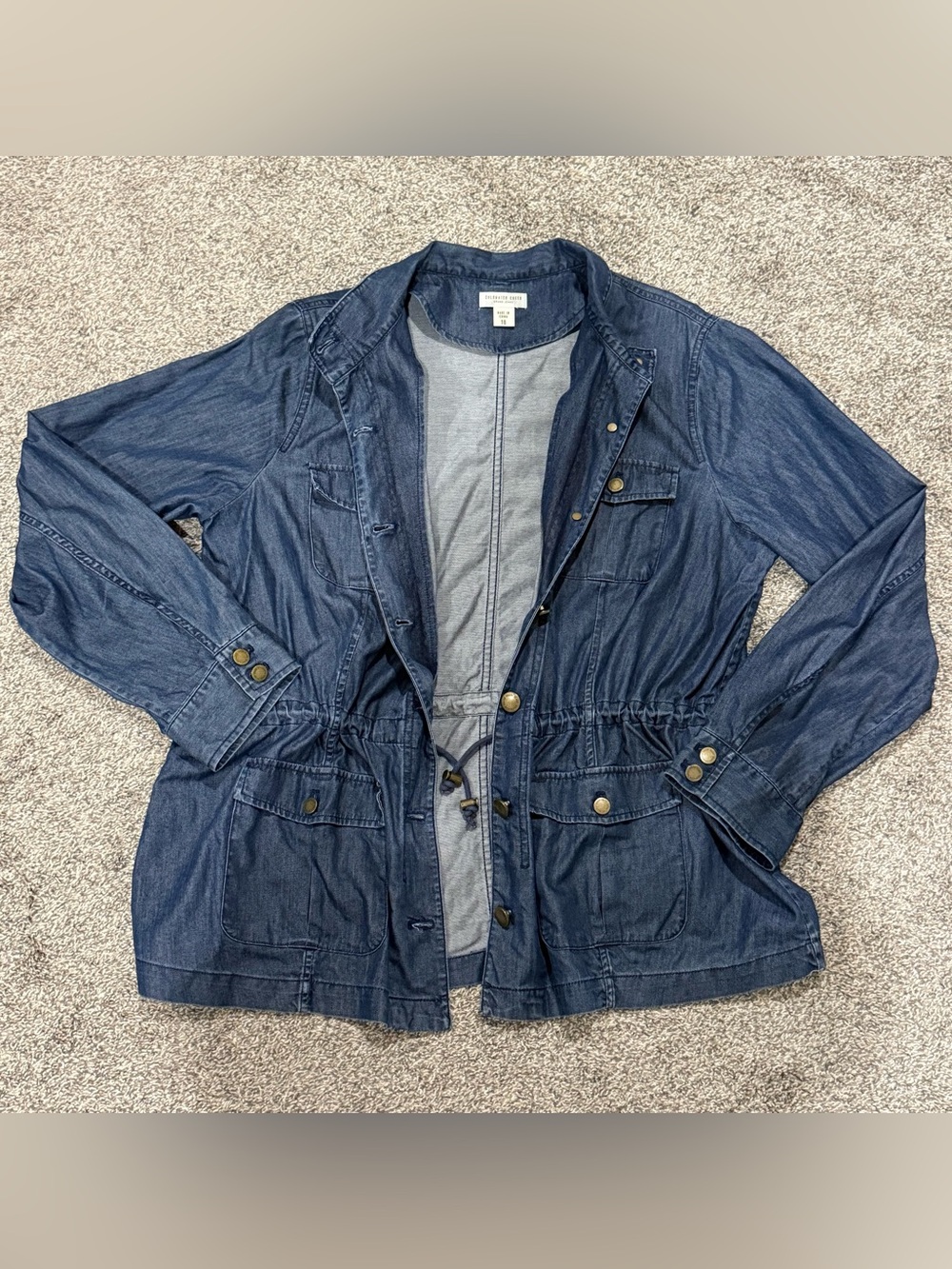 Coldwater Creek Field Jacket Womens 16 Blue Utility Drawstring Denim